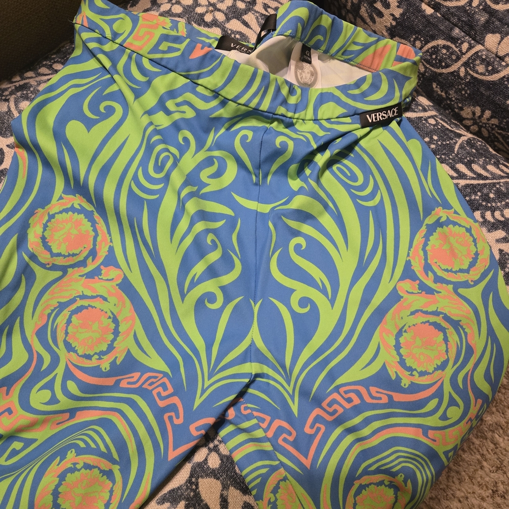 Versace Blue and Green Patterned Leggings